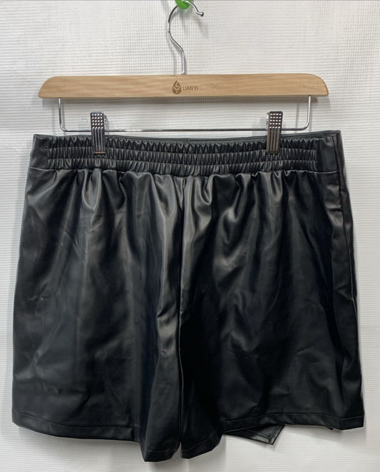 Grace Karin Women's Pleather Pull Up Elastic Waist Skort Size L Casual Black