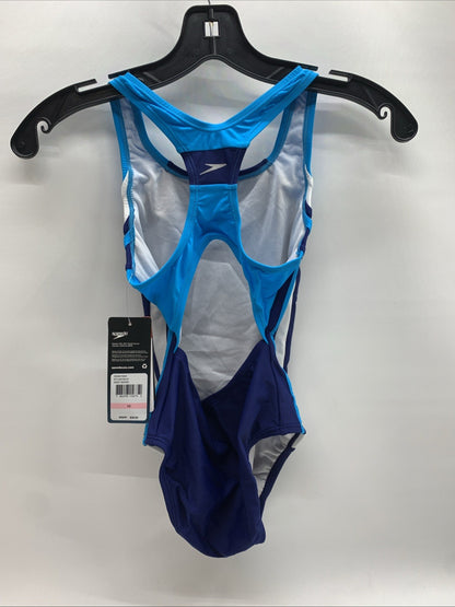 Speedo Girl's 10 Swimsuit One Piece Infinity Splice Thick Strap Deep Water Blue