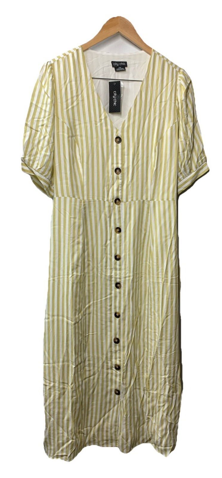 City Chic Women's Dress Charli Stripe Midi V-neck Button Elegant Size 12