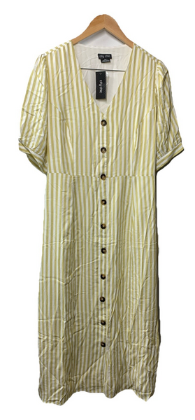 City Chic Women's Dress Charli Stripe Midi V-neck Button Elegant Size 12
