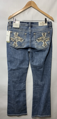 Miss Me Women’s Cross Embellished Pockets Mid-Rise Bootcut Jeans Size 31x32