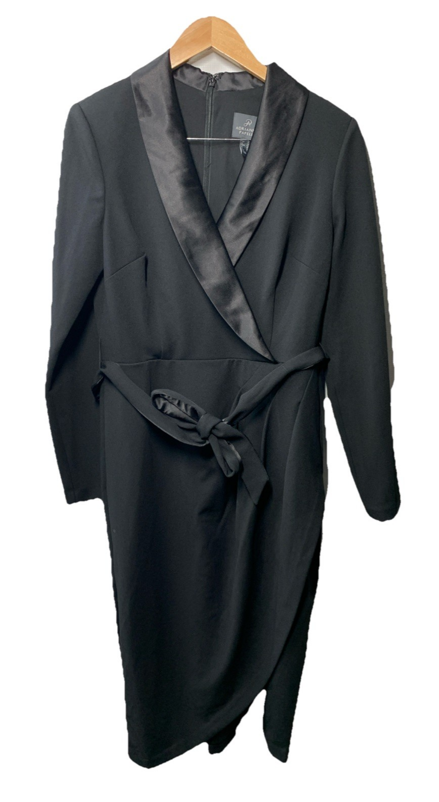 Adrianna Papell Womens Knit Crepe Tuxedo Wrap Dress Tie Belt Size 10 Long Sleeve