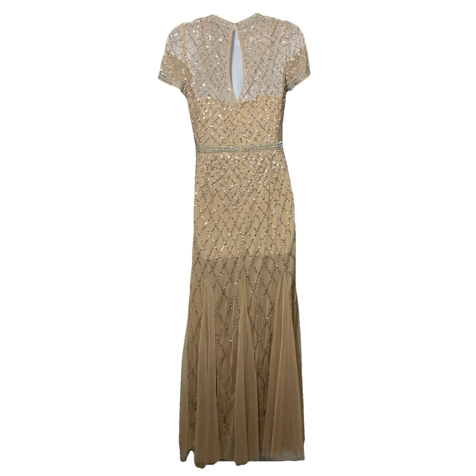 Adrianna Papell Short Sleeve Grid Beaded Gown with Intricate Beading Size 4