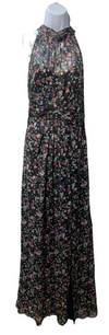 Adrianna Papell Gown Metallic Pleated Halter Floral Maxi Sleeveless Size 10