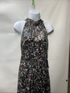 Adrianna Papell Gown Metallic Pleated Halter Floral Maxi Sleeveless Size 10