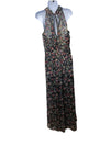 Adrianna Papell Gown Metallic Pleated Halter Floral Maxi Sleeveless Size 10