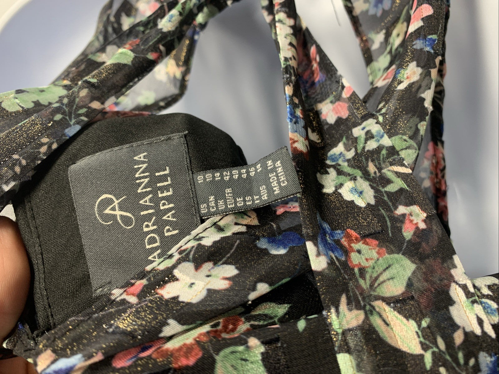 Adrianna Papell Gown Metallic Pleated Halter Floral Maxi Sleeveless Size 10