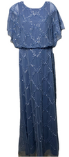 Adrianna Papell Blouson Beaded Long Dress Women's with Flutter Sleeves Size 6