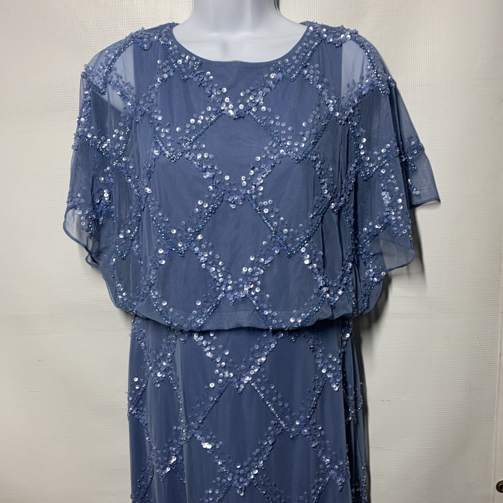 Adrianna Papell Blouson Beaded Long Dress Women's with Flutter Sleeves Size 6