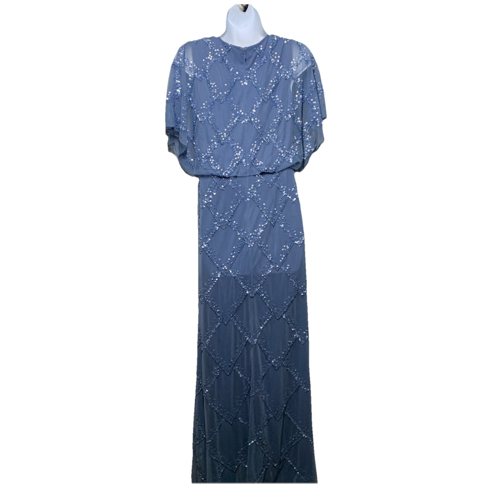 Adrianna Papell Blouson Beaded Long Dress Women's with Flutter Sleeves Size 6
