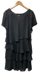 S.L. Fashions V-Neck Chiffon Cocktail Dress with Beaded Shoulders Size 12P Black