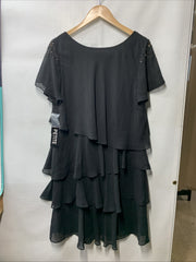 S.L. Fashions V-Neck Chiffon Cocktail Dress with Beaded Shoulders Size 12P Black