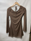Princess Polly Lukea Long Sleeve Mini Dress Low Tie Back Tie Fully Lined 2 Brown
