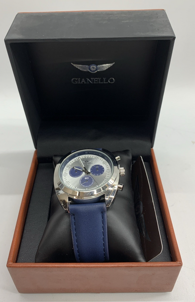 Gianello Mens GNL7731SS Tri Faux Chrono Blue Case Blue Strap Watch NEEDS BATTERY