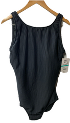 Maxine Of Hollywood Size 16 Solid Texture Spa High Neck Maillot Black UPF 50+