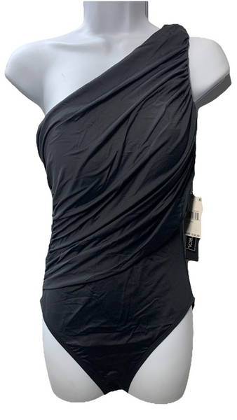 La Blanca S802-0026 Goddess Shirred One-Shoulder One-Piece Swimsuit Black Size 8
