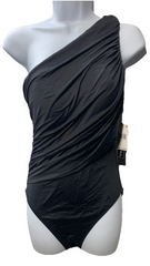 La Blanca S802-0026 Goddess Shirred One-Shoulder One-Piece Swimsuit Black Size 8