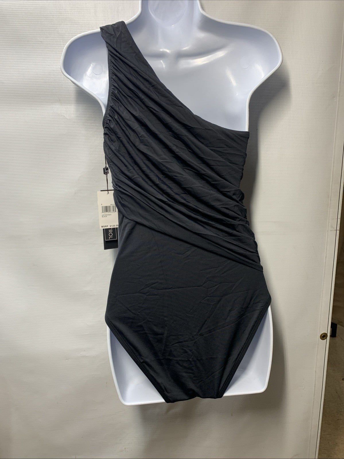 La Blanca S802-0026 Goddess Shirred One-Shoulder One-Piece Swimsuit Black Size 8