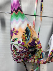Sunshine 79 Women's Triangle Halter Bikini Swimsuit Top Sz 8 Tie Back Floral Mix