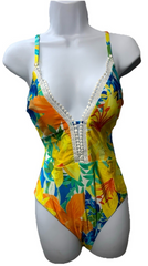 Sunshine 79 Womens V-plunge Neckline Mio One Piece Swimsuit Floral Swimwear SZ 8