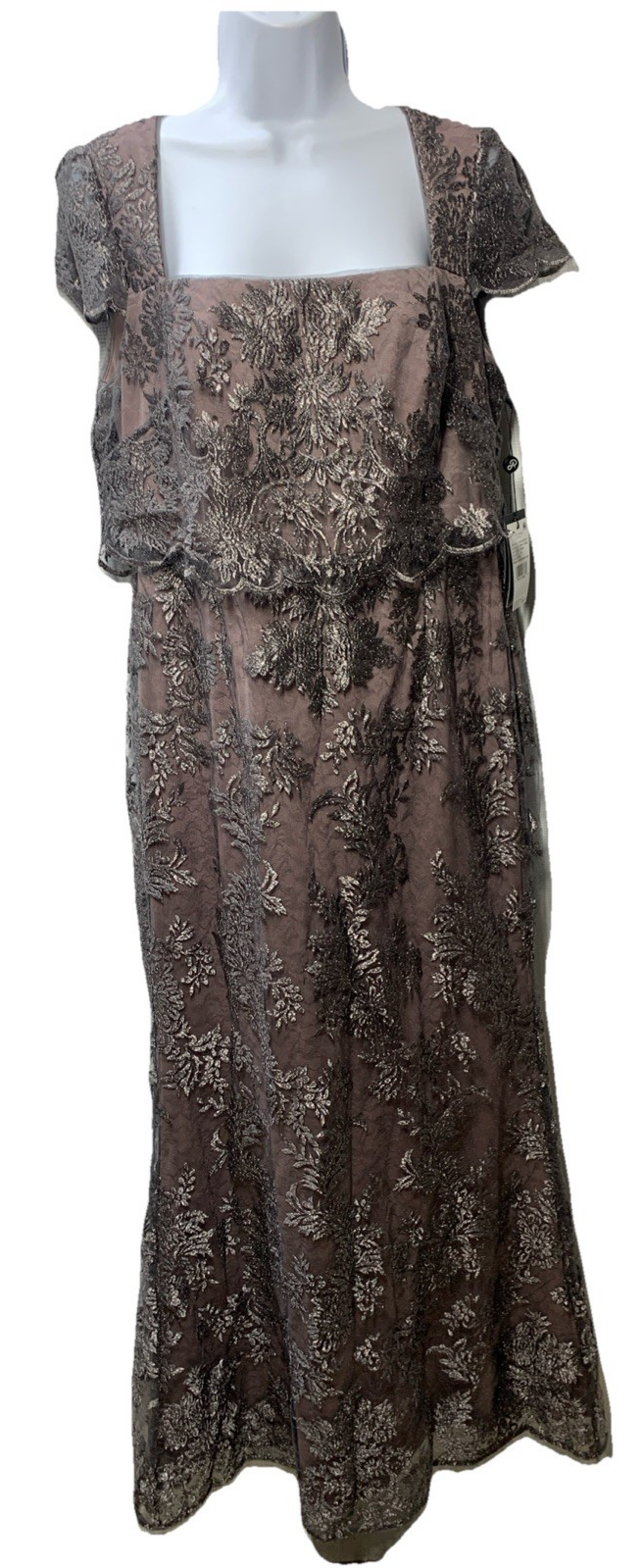 Adrianna Papell Women's Embroidered Pop Over Mob Dress Formal Wedding Size 12