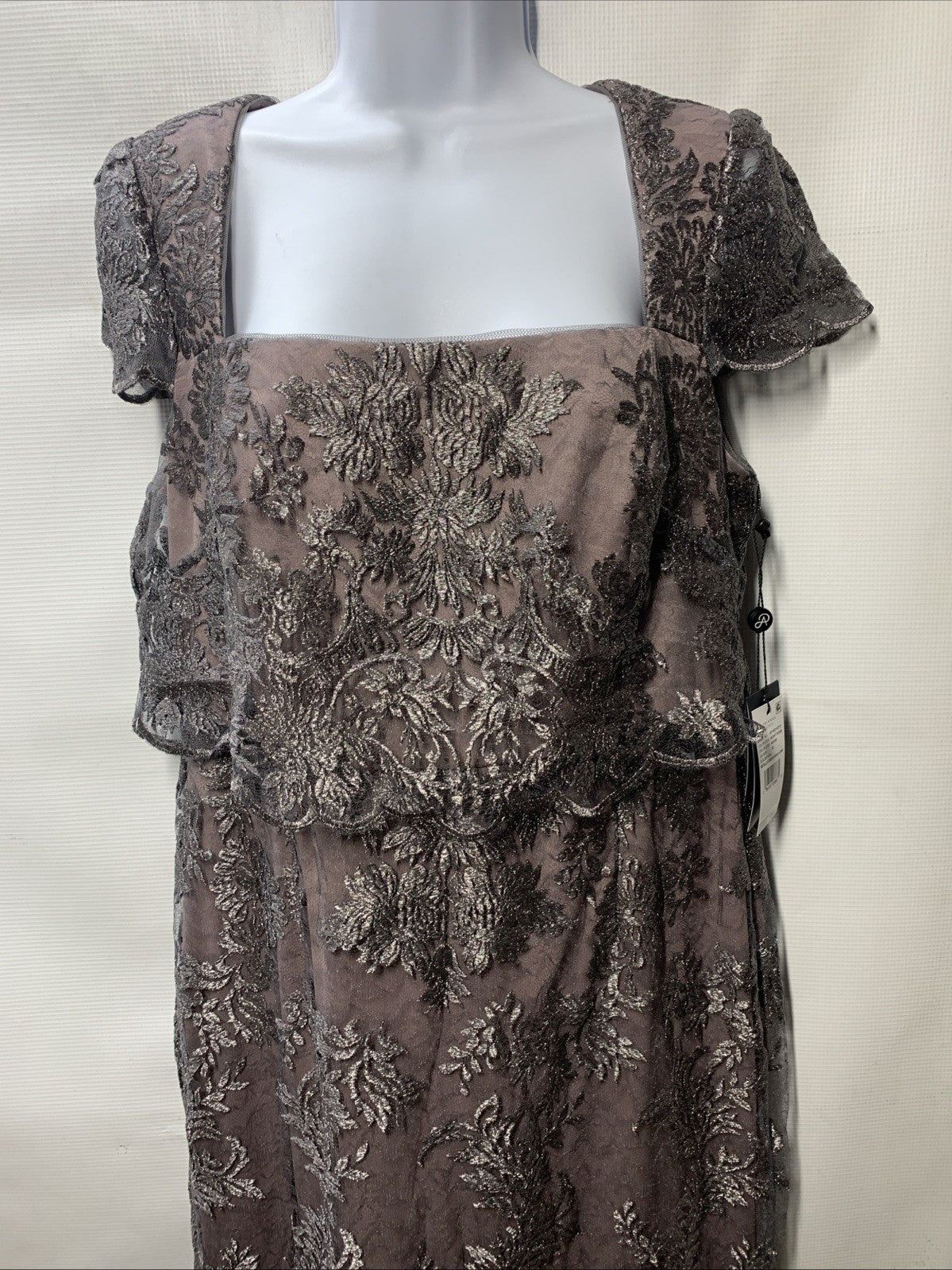 Adrianna Papell Women's Embroidered Pop Over Mob Dress Formal Wedding Size 12