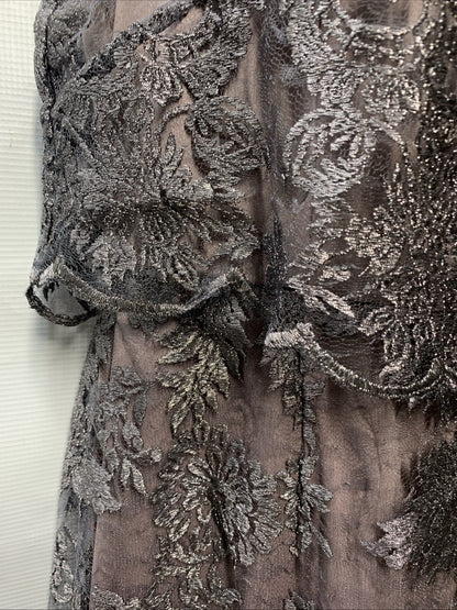 Adrianna Papell Women's Embroidered Pop Over Mob Dress Formal Wedding Size 12