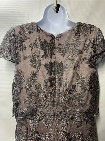 Adrianna Papell Women's Embroidered Pop Over Mob Dress Formal Wedding Size 12