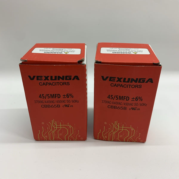 VEXUNGA 45/5 uF 45+5 MFD 370V or 440V Dual Run Start Round A/C Capacitor 2 PACK