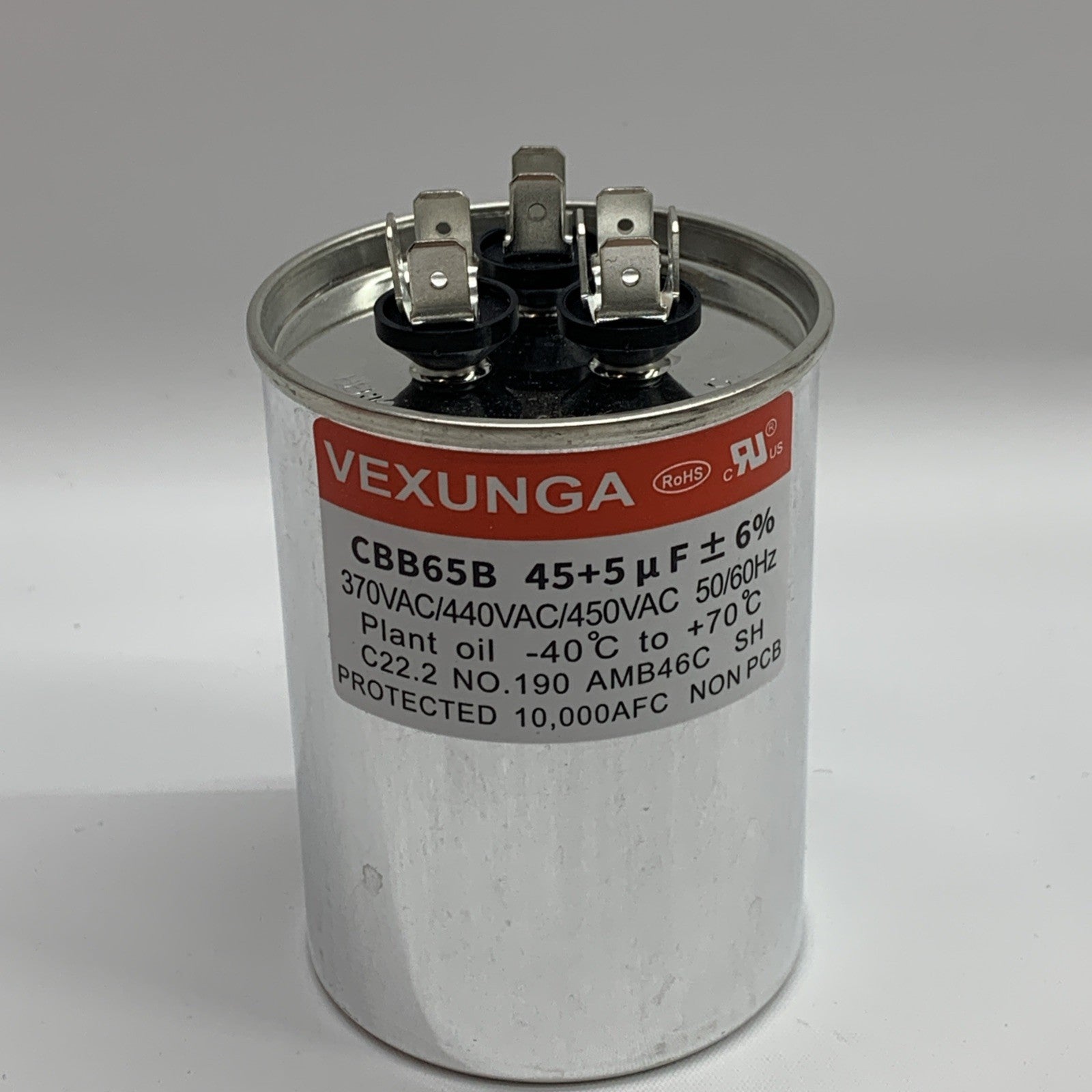 VEXUNGA 45/5 uF 45+5 MFD 370V or 440V Dual Run Start Round A/C Capacitor 2 PACK