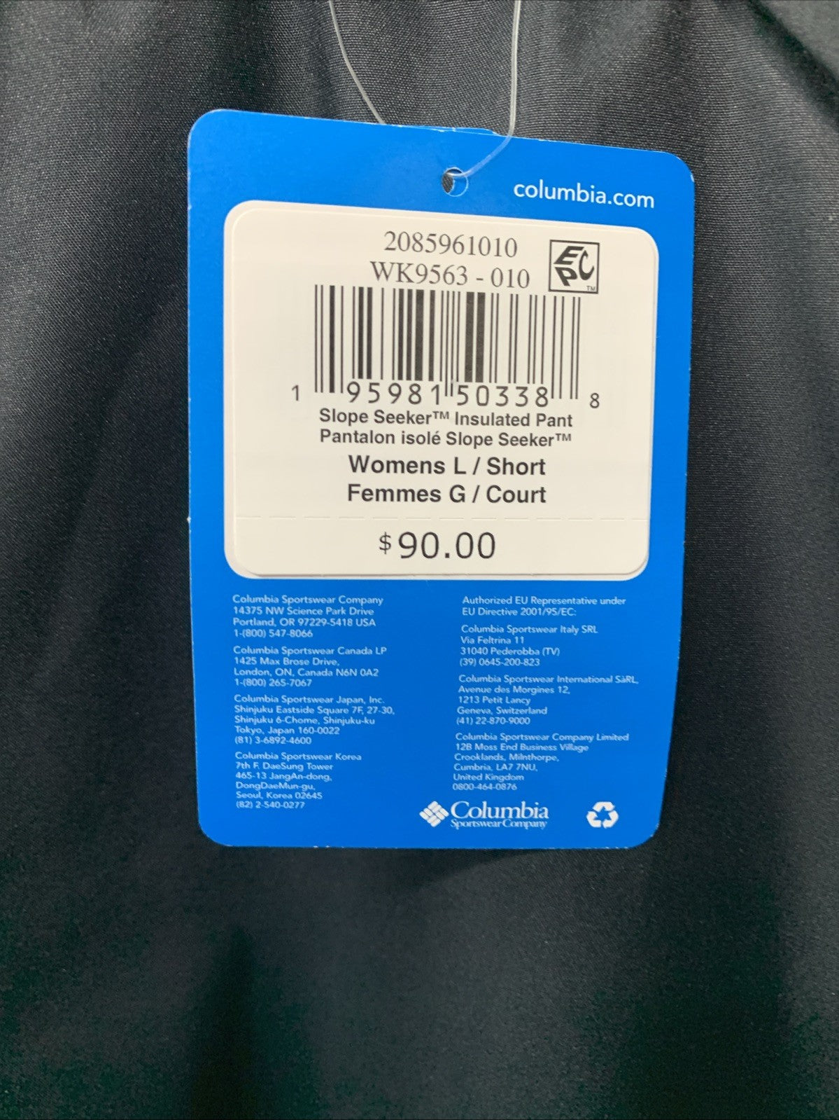 Columbia Women's Slope Seeker Insulated Hiking Pant Size Large WK9563-010 Black