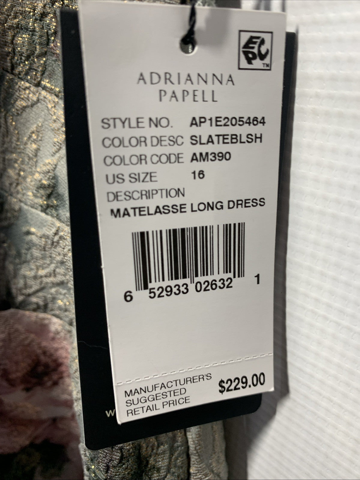 Adrianna Papell Women's Matelasse Long Dress Sleeveless 16 Slate/Blush Floral