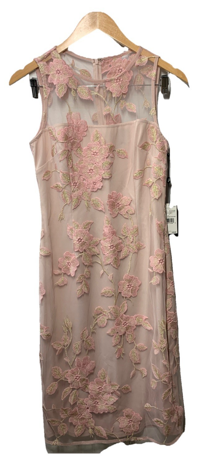 Adrianna Papell Women's Floral Embroidery Sheath Dress Party Size 4 Rose Gold
