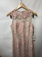 Adrianna Papell Women's Floral Embroidery Sheath Dress Party Size 4 Rose Gold