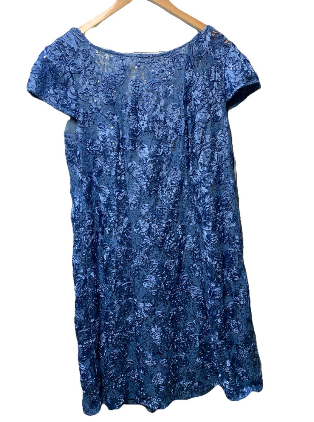 Alex Evenings Women's Plus (18W) Tea Length Dress w/Rosette Detail Short Sleeve