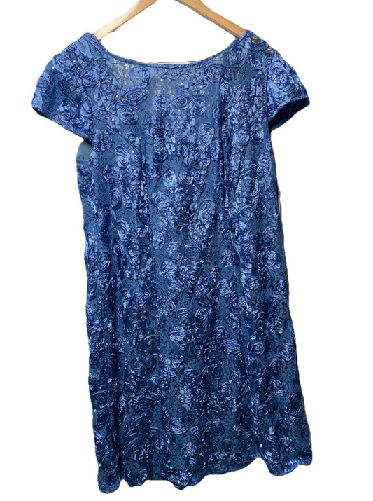 Alex Evenings Women's Plus (18W) Tea Length Dress w/Rosette Detail Short Sleeve