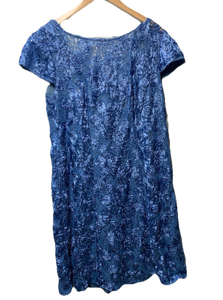 Alex Evenings Women's Plus (18W) Tea Length Dress w/Rosette Detail Short Sleeve