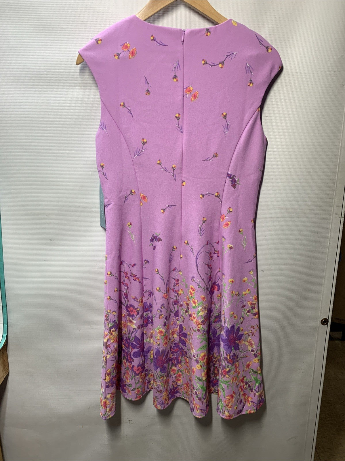 London Times Floral Border Cap Sleeve Fit & Flare Dress Rounded neckline Size 8P