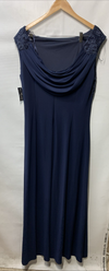 Alex Evenings Women's Long Cowl Back Mother of The Bride Dress Size 18 Navy