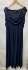 Alex Evenings Women's Long Cowl Back Mother of The Bride Dress Size 18 Navy