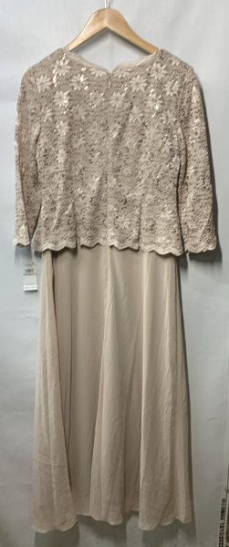 Alex Evenings 3/4 Sleeve Stretch Lace Bodice Mock One Piece Gown Size 12P Taupe