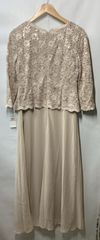 Alex Evenings 3/4 Sleeve Stretch Lace Bodice Mock One Piece Gown Size 12P Taupe