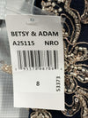 Betsy & Adam Long Sleeveless Halter Metallic Print Wrap Overlay Gown Size 8