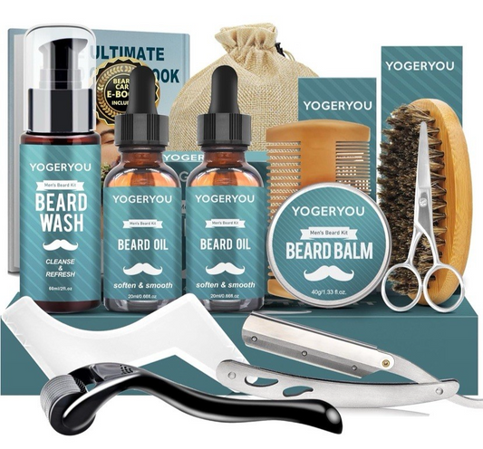 Beard Kit,Beard Grooming Kit W/Straight Razor,2 PACK Beard Oil,Beard Wash Balm