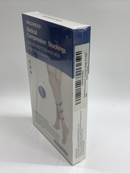 Ergohead Women's Socks Compression Thigh High Stockings Beige XL Open Toe 23-32