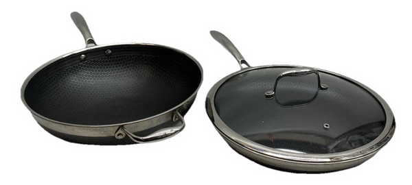 HexClad 12” 3-Piece Cookware Fry Pan Set with Cover Lid & 12