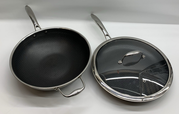HexClad 12” 3-Piece Cookware Fry Pan Set with Cover Lid & 12