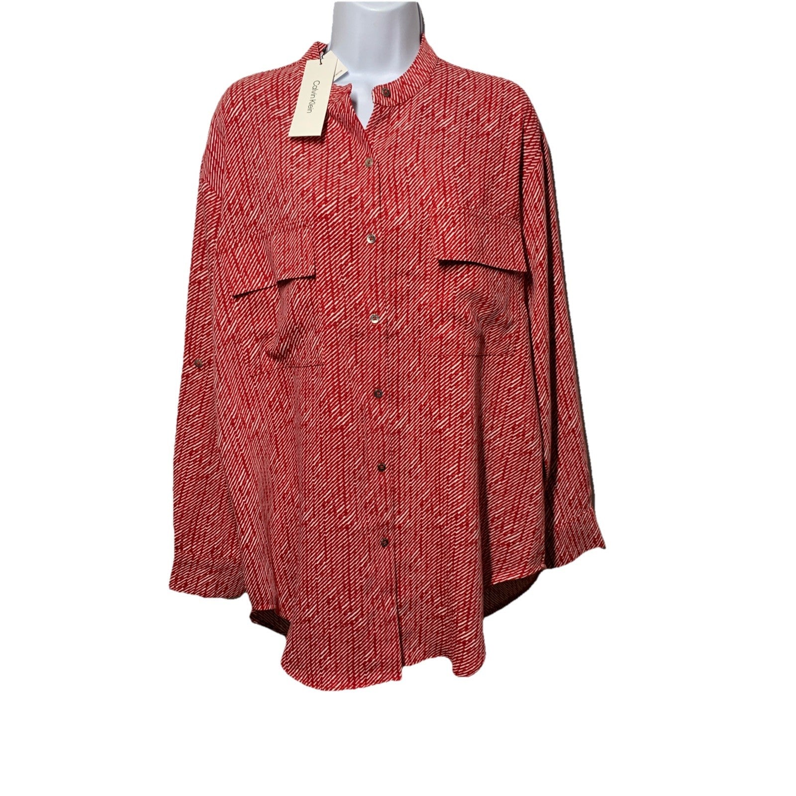 Calvin Klein Women's Crepe Relaxed Button-Down Shirt Long Sleeve Size Small