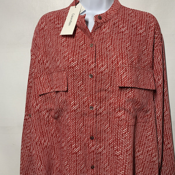 Calvin Klein Women's Crepe Relaxed Button-Down Shirt Long Sleeve Size Small