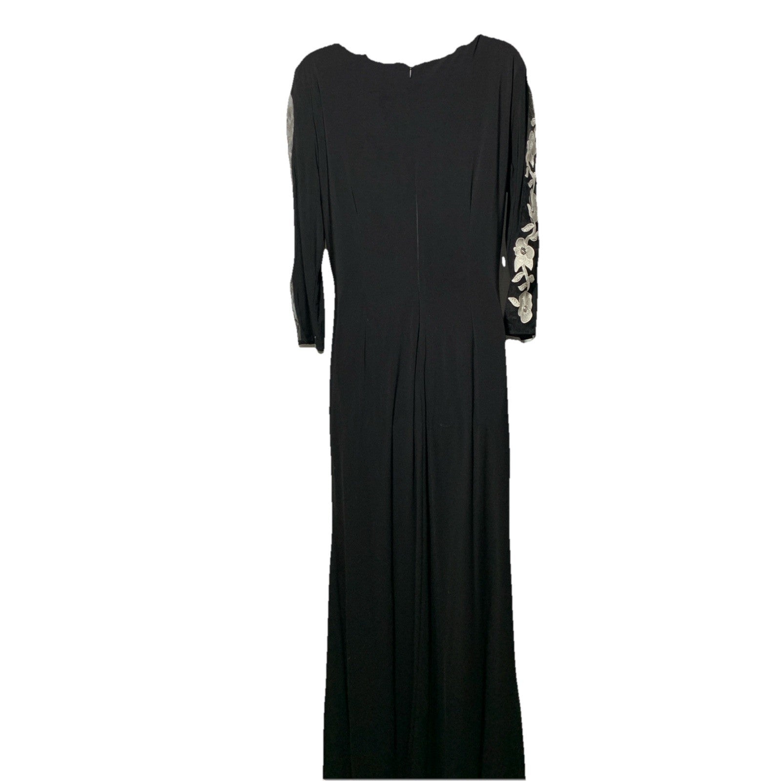 S.L. Fashions Women's Long Ruched Waist Evening Dress Beaded Illusion Sleeve 14